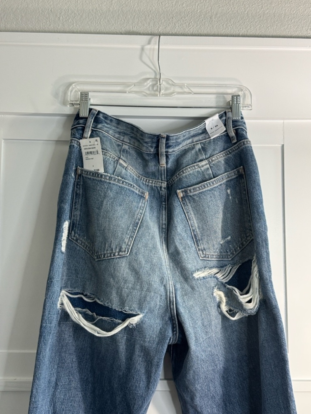 Good American Light Blue Distressed Wide-Leg Jeans - Women - Picture 5 of 8